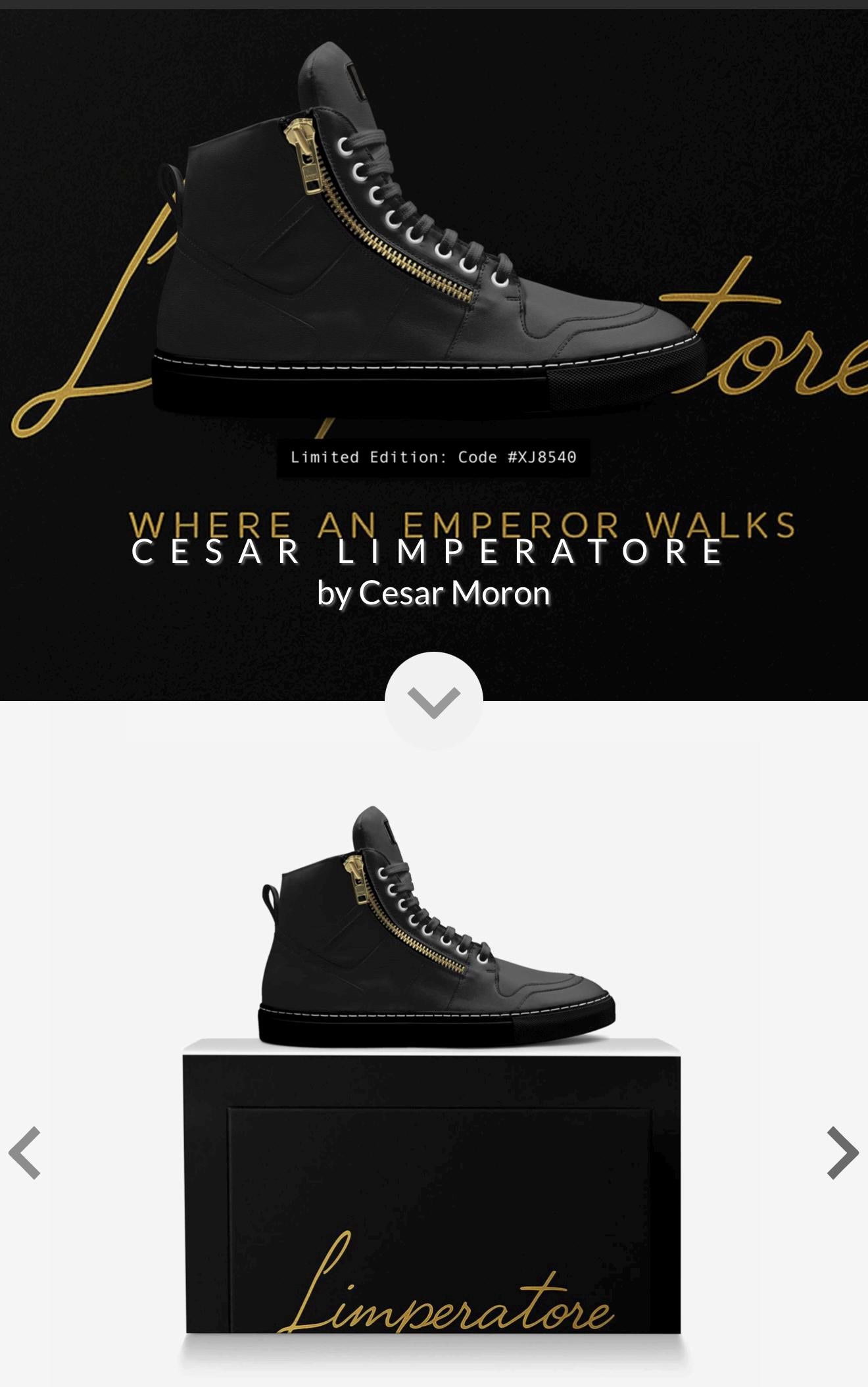 Cesar Limperatore Luxe Zipper High-Tops-Premium Black Leather Sneakers with Gold Detail