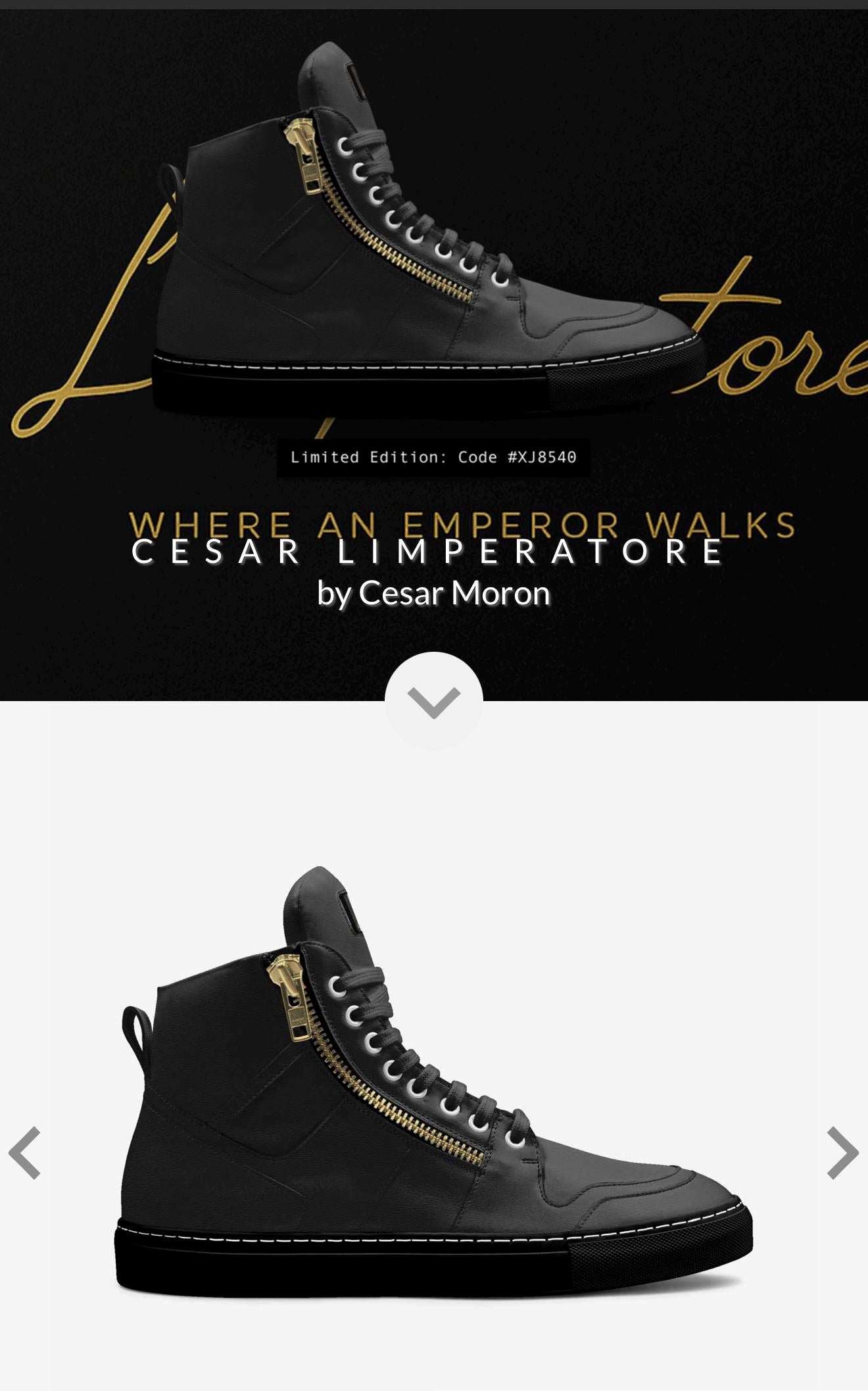 Cesar Limperatore Luxe Zipper High-Tops-Premium Black Leather Sneakers with Gold Detail