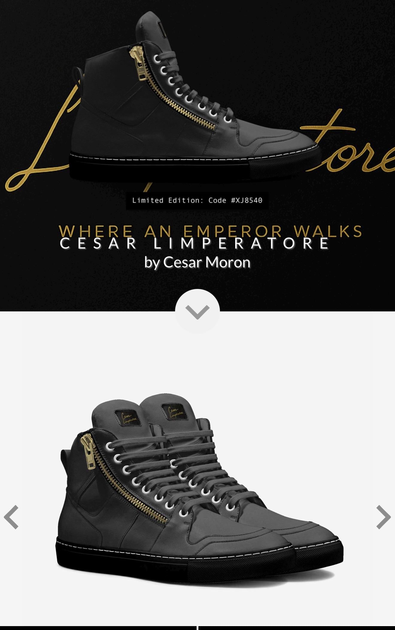 Cesar Limperatore Luxe Zipper High-Tops-Premium Black Leather Sneakers with Gold Detail