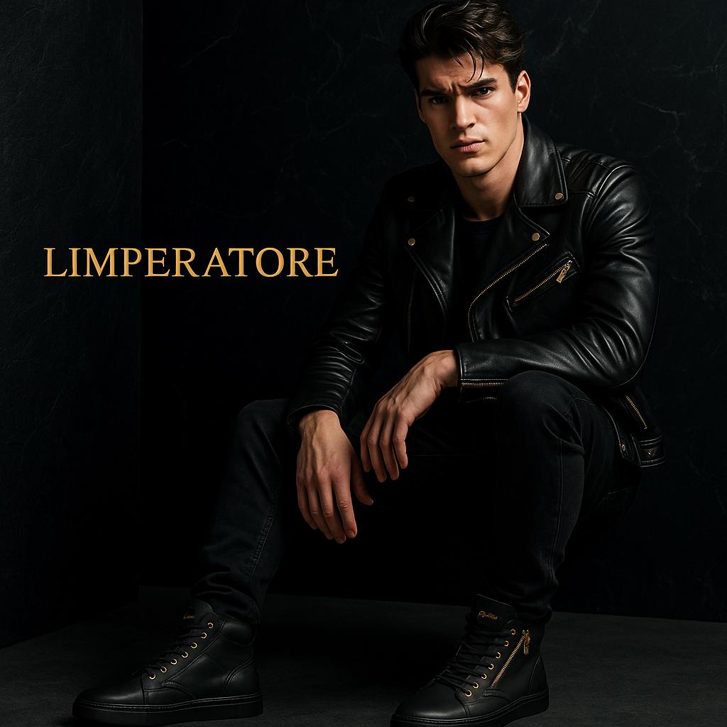Cesar Limperatore Luxe Zipper High-Tops-Premium Black Leather Sneakers with Gold Detail
