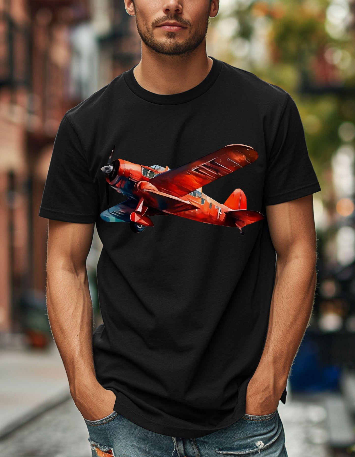 Vintage Red Airplane T-Shirt unisex Retro Aviation Tee- Soft Cotton Casual Wear